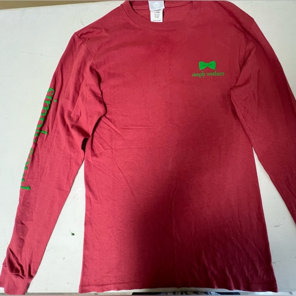 SIMPLY SOUTHERN LONG SLEEVE CARMINE RED 
(NOT BRIGHT RED)  ADULT SMALL T-SHIRT - Picture 1 of 13